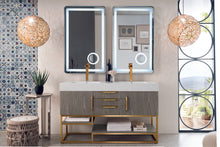 Load image into Gallery viewer, Columbia 59&quot; Double Vanity, Ash Gray, Radiant Gold w/ Glossy White Composite Top