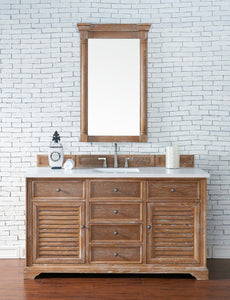 Savannah 60" Single Vanity Cabinet, Driftwood, w/ 3 CM Classic White Quartz Top