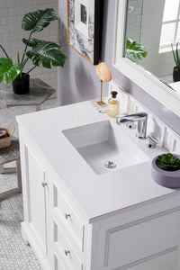 De Soto 36" Single Vanity, Bright White w/ 3 CM White Zeus Quartz Top