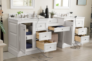 Bathroom Vanities Outlet Atlanta Renovate for LessDe Soto 94" Double Vanity Set, Bright White w/ Makeup Table, 3 CM White Zeus Quartz Top