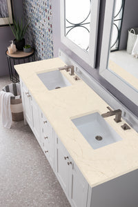 Palisades 72" Double Vanity, Bright White, w/ 3 CM Eternal Marfil Quartz Top