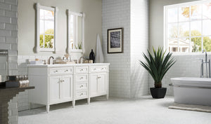 Brittany 72" Bright White Double Vanity w/ 3 CM White Zeus Quartz Top