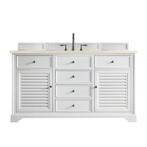 Savannah 60" Single Vanity Cabinet, Bright White, w/ 3 CM Eternal Marfil Quartz Top