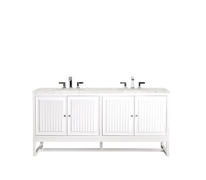 Athens 72" Double Vanity Cabinet, Glossy White, w/ 3 CM Eternal Jasmine Pearl Quartz Top