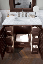 Load image into Gallery viewer, Bathroom Vanities Outlet Atlanta Renovate for LessPortland 36&quot; Single Vanity, Burnished Mahogany w/ 3 CM Carrara Marble Top