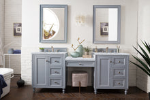 Load image into Gallery viewer, Copper Cove Encore 86&quot; Double Vanity Set, Silver Gray w/ Makeup Table, 3 CM Carrara Marble Top
