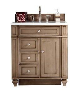 Bristol 30" Single Vanity, Whitewashed Walnut, w/ 3 CM Eternal Jasmine Pearl Quartz Top