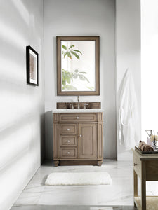 Bristol 30" Single Vanity, Whitewashed Walnut, w/ 3 CM Eternal Jasmine Pearl Quartz Top