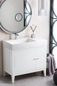 Bathroom Vanities Outlet Atlanta Renovate for LessLinear 36" Single Vanity, Glossy White w/ Glossy White Composite Top