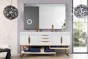 Columbia 72" Double Vanity, Glossy White, Radiant Gold w/ Glossy White Composite Top