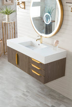 Load image into Gallery viewer, Mercer Island 48&quot; Single Vanity, Ash Gray, Radiant Gold w/ Glossy White Composite Top