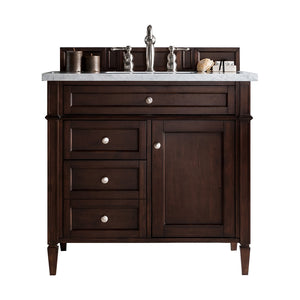 Brittany 36" Burnished Mahogany Single Vanity w/ 3 CM Arctic Fall Solid Surface Top