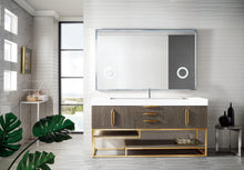 Load image into Gallery viewer, Columbia 72&quot; Single Vanity, Ash Gray, Radiant Gold w/ Glossy White Composite Top