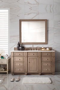 Bristol 60" Single Vanity, Whitewashed Walnut, w/ 3 CM White Zeus Quartz Top
