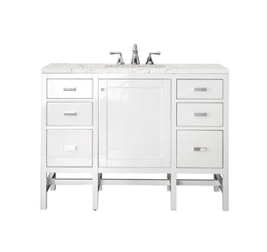 Addison 48" Single Vanity Cabinet, Glossy White, w/ 3 CM Eternal Jasmine Pearl Quartz Top