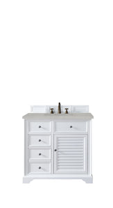 Savannah 36" Single Vanity Cabinet, Bright White, w/ 3 CM Eternal Serena Quartz Top