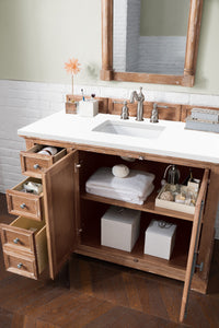 Providence 48" Single Vanity Cabinet, Driftwood, w/ 3 CM Classic White Quartz Top James Martin