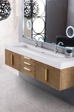 Load image into Gallery viewer, Mercer Island 72&quot; Double Vanity,  Latte Oak, Radiant Gold w/ Glossy White Composite Top