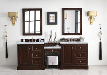 Load image into Gallery viewer, De Soto 94&quot; Double Vanity Set, Burnished Mahogany w/ Makeup Table, 3 CM Carrara Marble Top