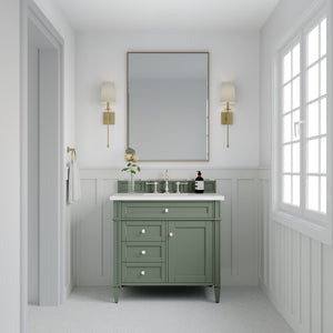 Brittany 36" Single Vanity, Smokey Celadon w/ 3CM White Zeus Top