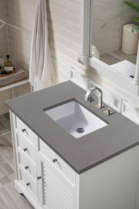 Savannah 36" Single Vanity Cabinet, Bright White, w/ 3 CM Grey Expo Quartz Top