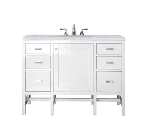 Addison 48" Single Vanity Cabinet, Glossy White, w/ 3 CM Carrara White Top