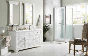 Savannah 60" Double Vanity Cabinet, Bright White, w/ 3 CM Classic White Quartz Top