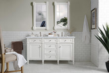 Load image into Gallery viewer, Brittany 60&quot; Bright White Double Vanity w/ 3 CM Carrara Marble Top