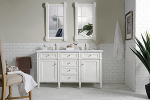 Brittany 60" Bright White Double Vanity w/ 3 CM Carrara Marble Top