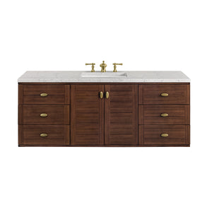 Amberly 60" Single Vanity, Mid-Century Walnut w/ 3CM Eternal Jasmine Pearl Top