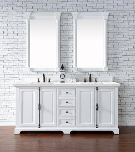 Providence 72" Bright White Double Vanity w/ 3 CM Arctic Fall Solid Surface Top James Martin