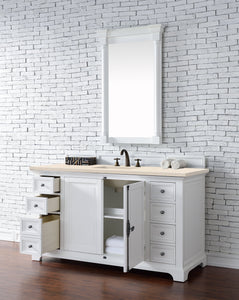 Providence 60" Single Vanity Cabinet, Bright White, w/ 3 CM Eternal Marfil Quartz Top James Martin