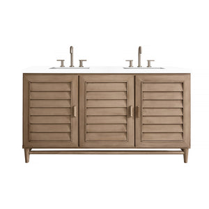 Portland 60" Double Vanity Whitewashed Walnut, w/ 3 CM White Zeus Quartz Top
