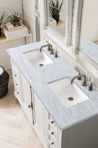 Providence 60" Bright White Double Vanity w/ 3 CM Carrara Marble Top James Martin