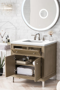 Chicago 30" Single Vanity, Whitewashed Walnut w/ 3 CM White Zeus Quartz Top