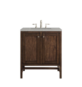 Addison 30" Single Vanity Cabinet (w/Doors), Mid Century Acacia, w/ 3 CM Eternal Serena Quartz Top James Martin