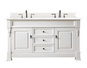 Brookfield 60" Double Vanity, Bright White w/ 3 CM Arctic Fall Solid Surface Top