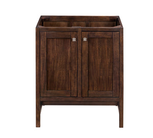 Addison 30" Single Vanity Cabinet (w/Doors), Mid Century Acacia, w/ 3 CM Classic White Quartz Top James Martin