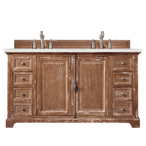 Providence 60" Double Vanity Cabinet, Driftwood, w/ 3 CM Eternal Serena Quartz Top
