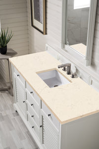 Providence 60" Single Vanity Cabinet, Bright White, w/ 3 CM Eternal Marfil Quartz Top James Martin