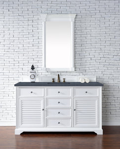 Savannah 60" Single Vanity Cabinet, Bright White, w/ 3 CM Charcoal Soapstone Quartz Top