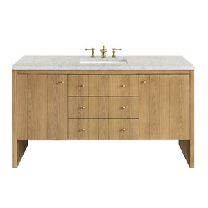 Hudson 60" Single Vanity, Light Natural Oak w/ 3CM Eternal Jasmine Pearl Top