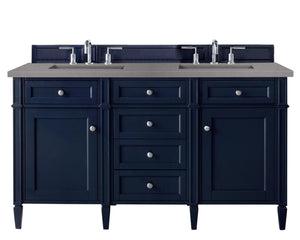 Brittany 60" Victory Blue Double Vanity w/ 3 CM Grey Expo Quartz Top