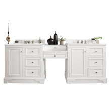 Load image into Gallery viewer, De Soto 94&quot; Double Vanity Set, Bright White w/ Makeup Table, 3 CM White Zeus Quartz Top
