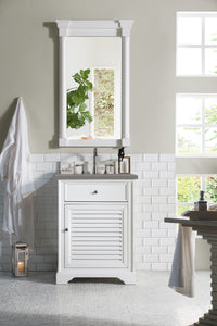 Savannah 26" Single Vanity Cabinet, Bright White, w/ 3 CM Grey Expo Quartz Top