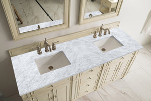 Bristol 72" Double Vanity, Vintage Vanilla, w/ 3 CM Carrara Marble Top