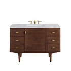 Amberly 48" Single Vanity, Mid-Century Walnut w/ 3CM Carrara Marble Top