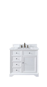 Savannah 36" Bright White Single Vanity w/ 3 CM Carrara Marble Top