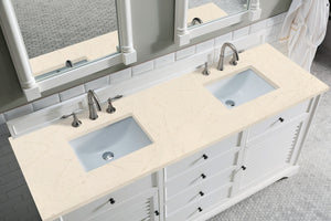 Savannah 72" Double Vanity Cabinet, Bright White, w/ 3 CM Eternal Marfil Quartz Top James Martin