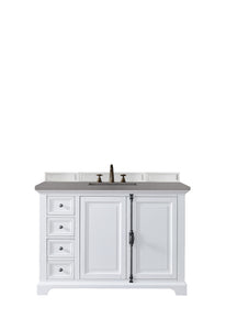 Providence 48" Single Vanity Cabinet, Bright White, w/ 3 CM Grey Expo Quartz Top